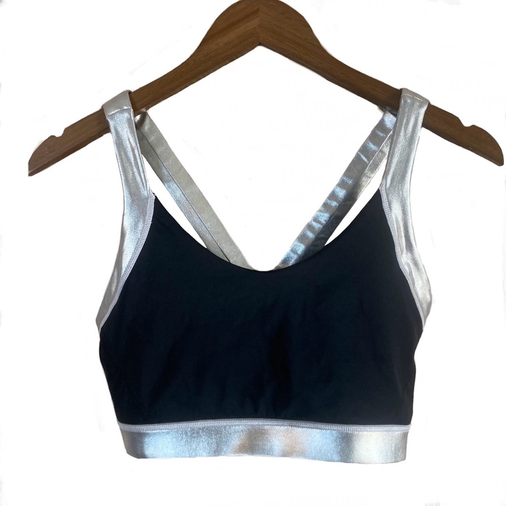 Veronica Beard x BANDIER Lyn Sports Bra Black and Silver Cross Back